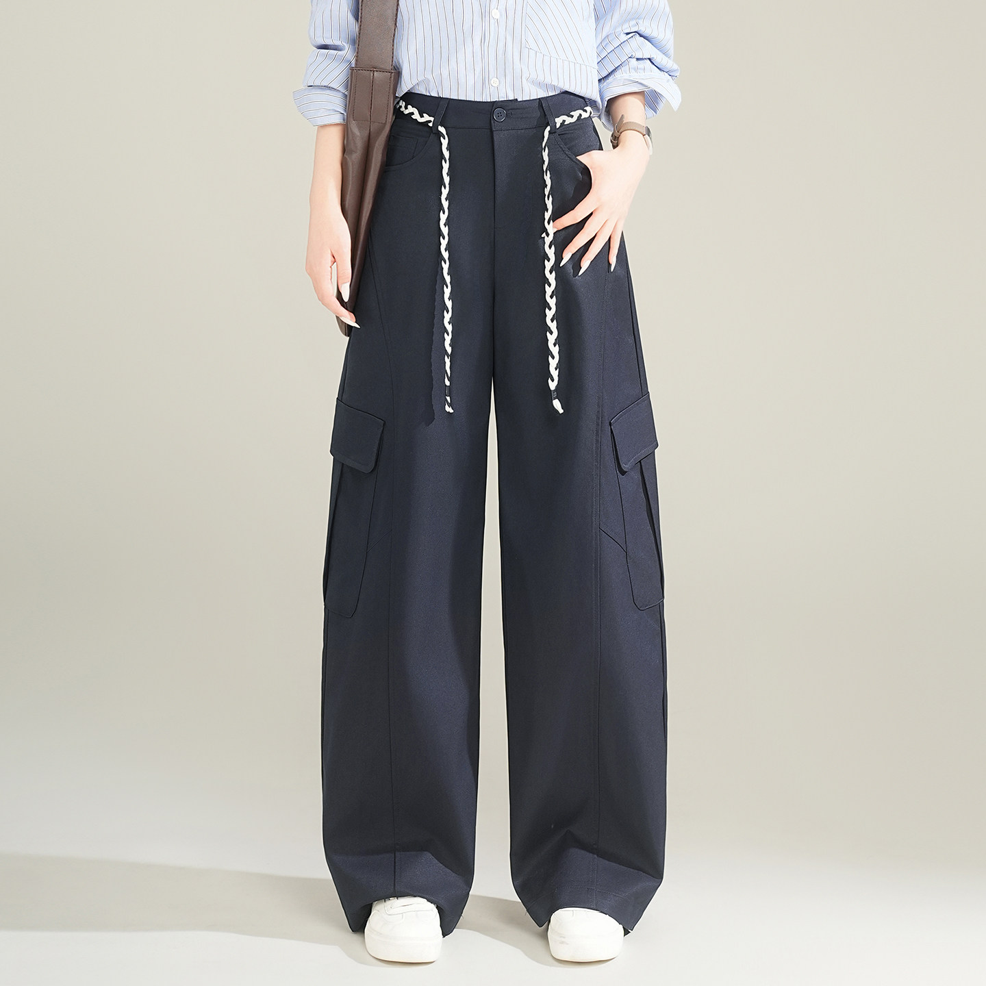 藏青色工装裤女2026春秋新款遮胯休闲显瘦宽松直筒裤子阔腿弯刀裤,女装/女士精品,休闲裤,淘宝优惠券,粉丝福利购,淘宝优惠卷