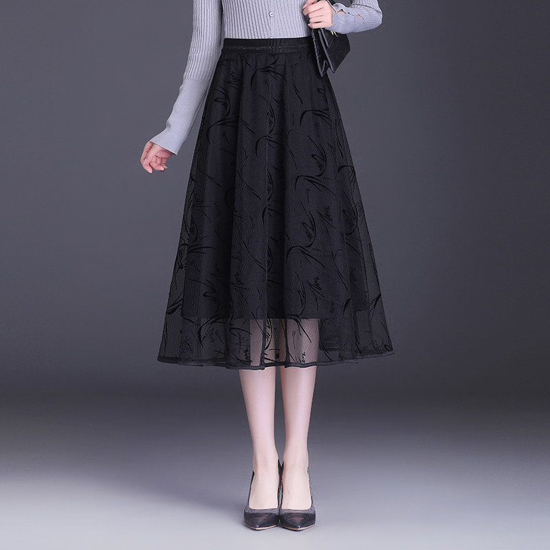 2025新款网纱半身裙女春夏高腰a字裙显瘦垂感伞裙中长款百褶裙女