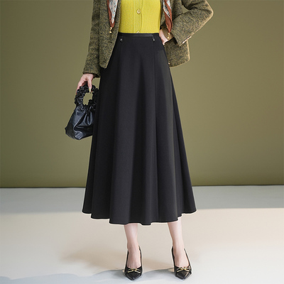 黑色气质遮胯半身裙女2025秋季高腰显瘦大摆a字裙西装长裙百褶裙