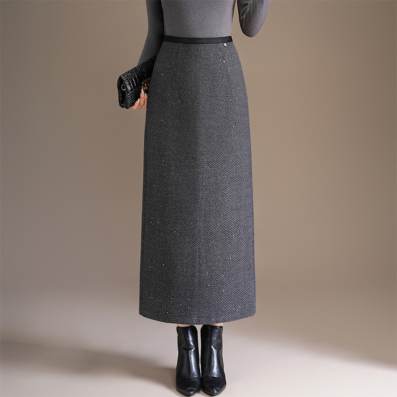 加长毛呢直筒裙2025秋冬季新款高腰显瘦气质包臀长裙小香风半身裙
