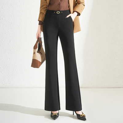 秋装女裤垂感西装喇叭裤女2025年新款高腰气质显瘦黑色微喇长裤子