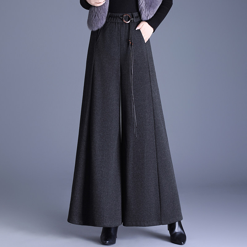 毛呢裙裤女秋冬季加厚宽松显瘦长裤高腰洋气遮肉休闲大脚裤阔腿裤