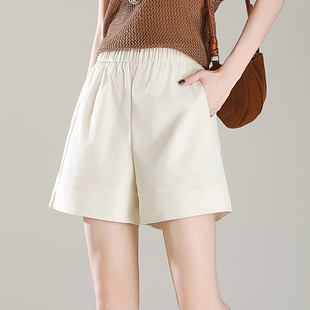 米色休闲短裤女外穿2025年夏季新款百搭高腰宽松显瘦开叉阔腿裤子