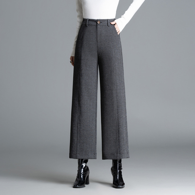 毛呢裤子女灰色直筒裤2025秋冬新款九分小个子高腰垂感加厚阔腿裤