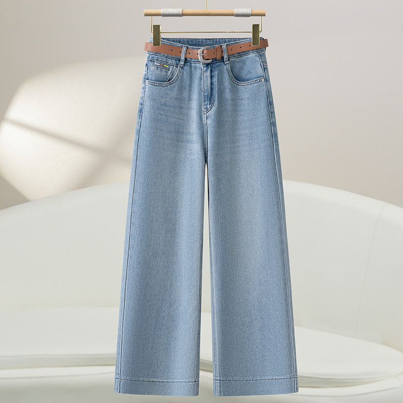 直筒高腰牛仔裤女夏季薄款宽松小个子梨形身材显瘦窄版阔腿九分裤