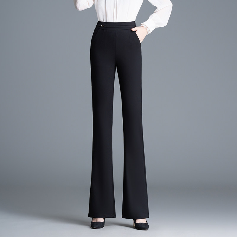 垂感黑色西装微喇裤女2025春季新款加长款高腰气质显瘦通勤长裤子
