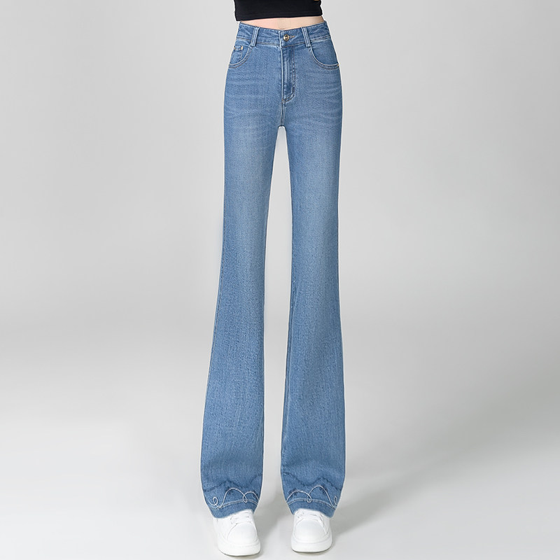 刺绣微喇牛仔裤女显瘦显高2026春秋季高腰遮胯休闲窄版直筒马蹄裤