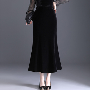 金丝绒高腰鱼尾半身裙女秋冬装新款高级感弹力显瘦气质长裙包臀裙