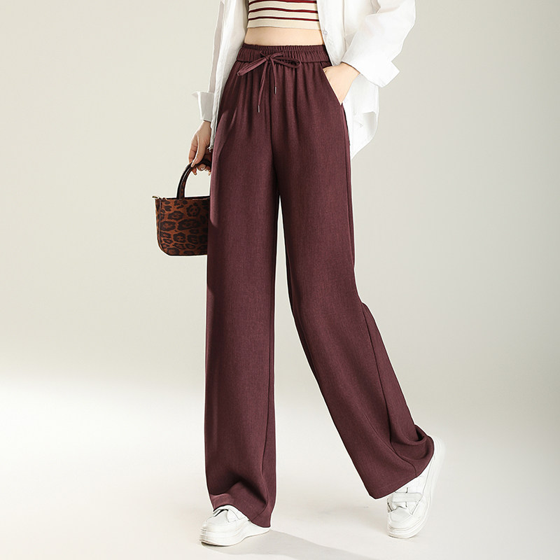 松紧腰直筒阔腿裤女春款裤子2025新款宽松显瘦垂感拖地窄版休闲裤