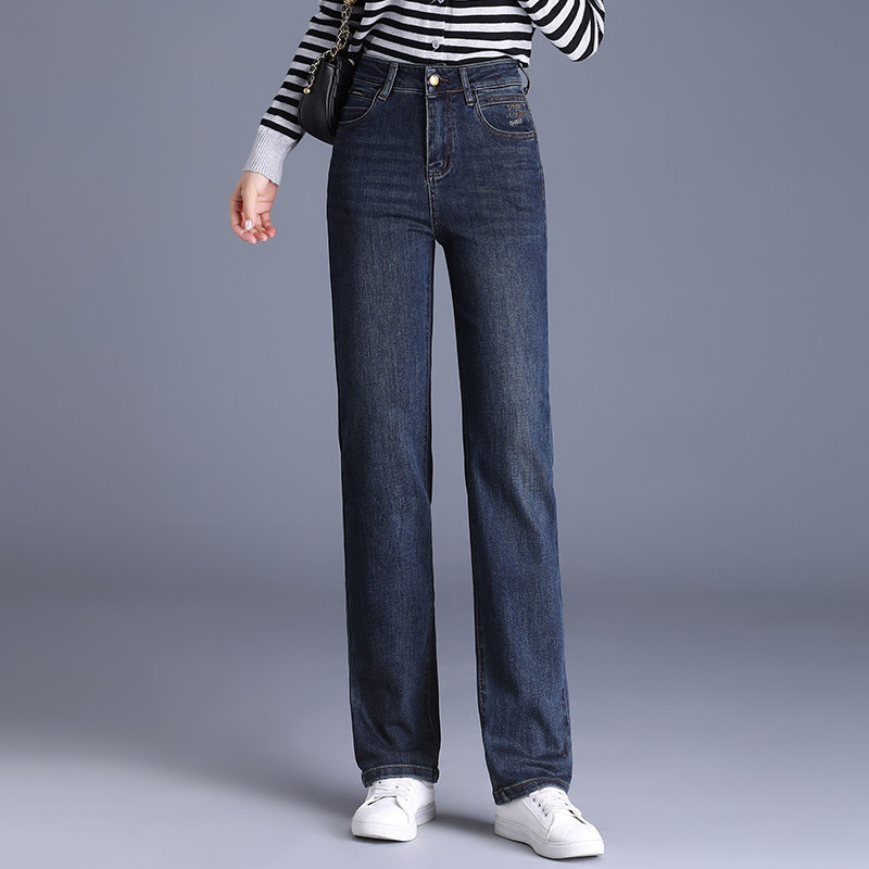 窄版直筒牛仔裤女2025年秋季新款爆款高腰显瘦百搭长裤牛仔裤蓝色