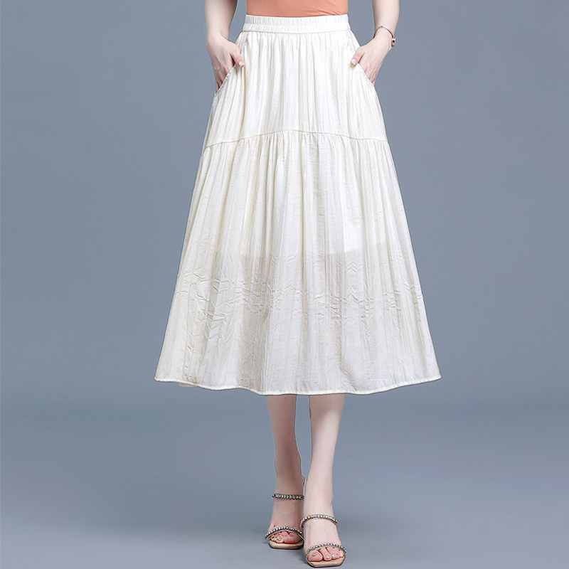半身裙女2025新款白色伞裙女夏天裙子中长款高腰大摆显瘦a字裙子