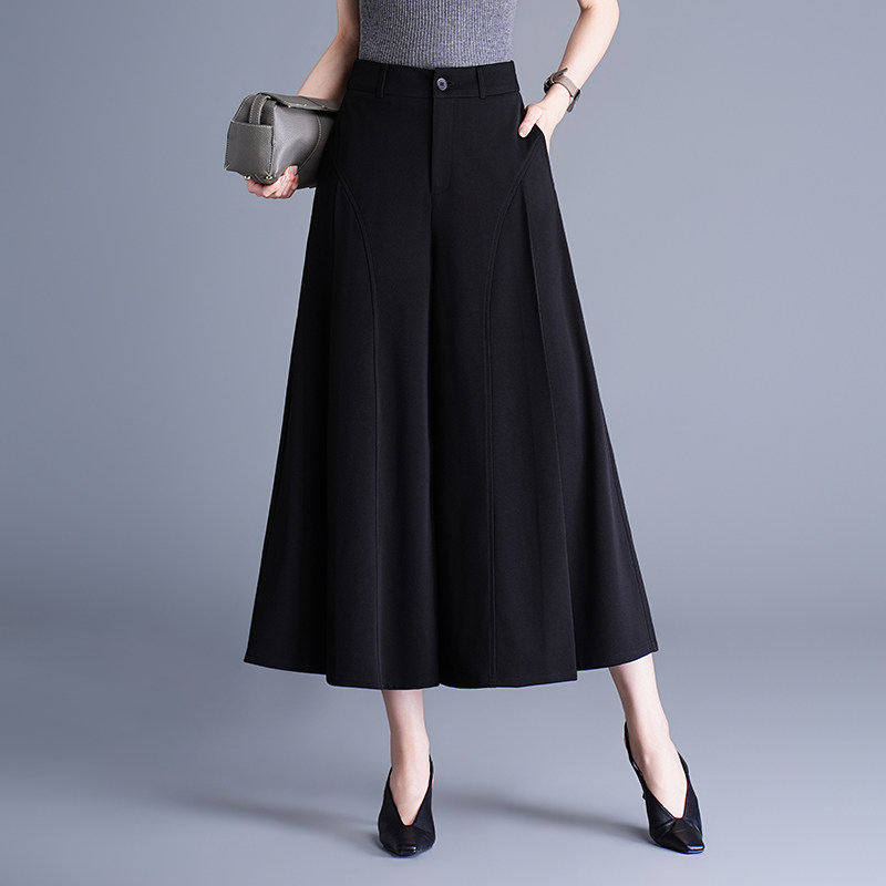 黑色八分裤女2026春夏季新款高腰显瘦宽松垂感西装阔腿休闲裤裙裤