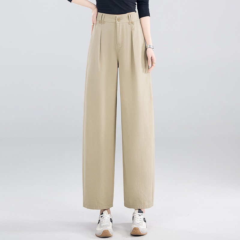 卡其色休闲直筒弯刀裤女2026春夏季薄款高腰显瘦垂感小个子九分裤