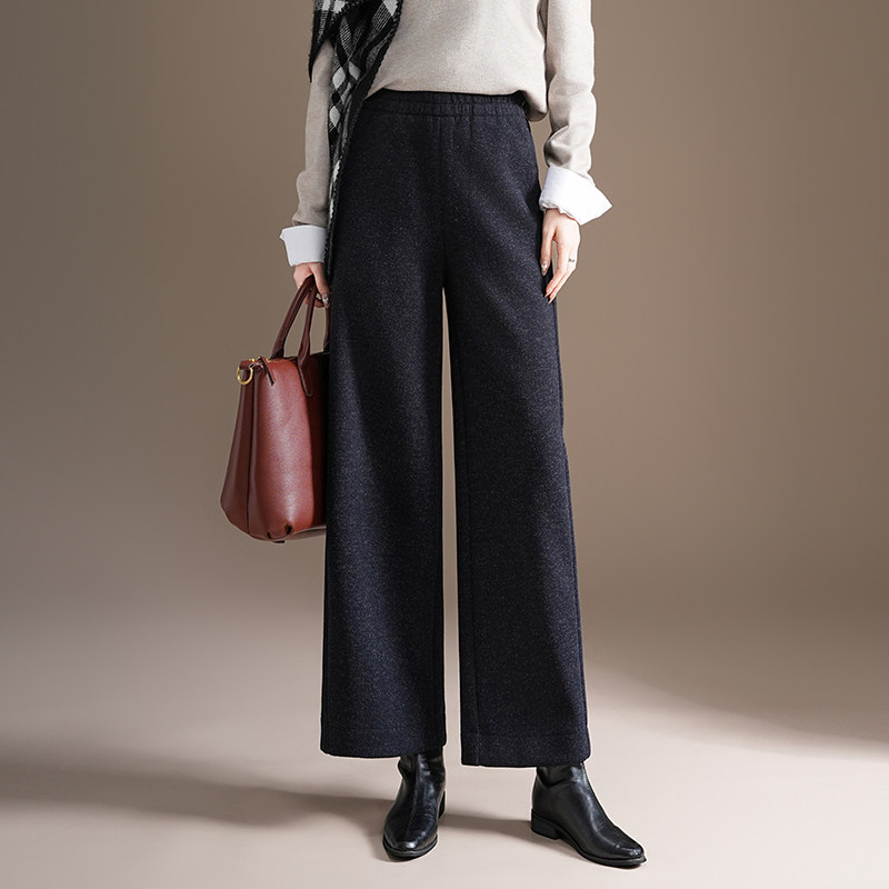 羊毛呢窄版阔腿裤女秋冬季高级感加厚显瘦宽松毛呢直筒休闲裤子