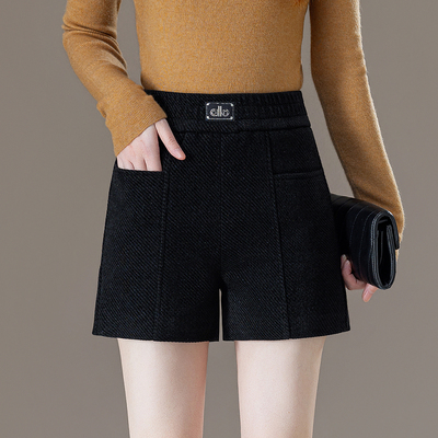 加厚水貂绒毛呢短裤女2025秋冬新款外穿松紧高腰宽松打底休闲靴裤