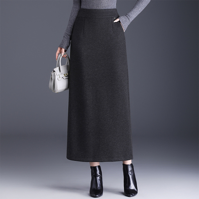 加厚醋酸羊绒灰色直筒半身裙2025女冬显瘦保暖通勤一步长裙包臀裙