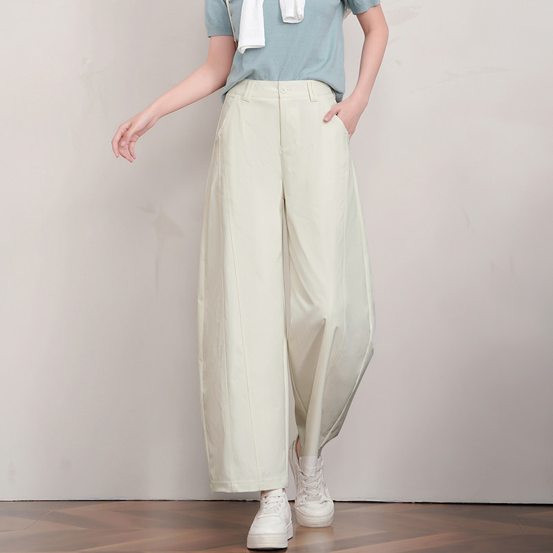 阔腿弯刀裤女2026春夏季新款显瘦小个子宽松高腰直筒钛金棉休闲裤