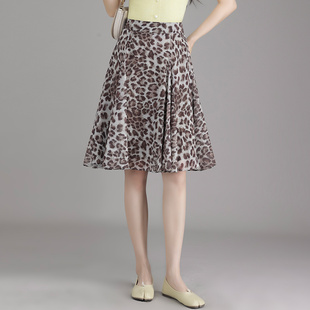 2026夏季新款时尚小个子豹纹a字显瘦遮肚子高腰蓬蓬裙雪纺半身裙