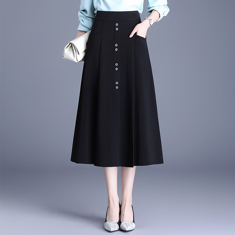 黑色中长款半身裙女2025年新款春季通勤百搭高腰显瘦垂感a字裙子