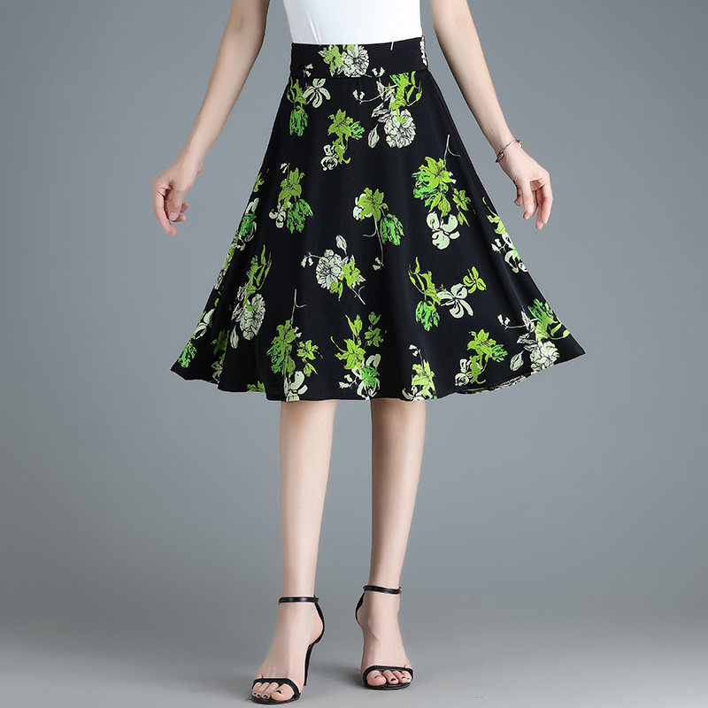半身裙女2025夏款裙子高腰显瘦a字中裙大摆裙百搭洋气印花短裙子