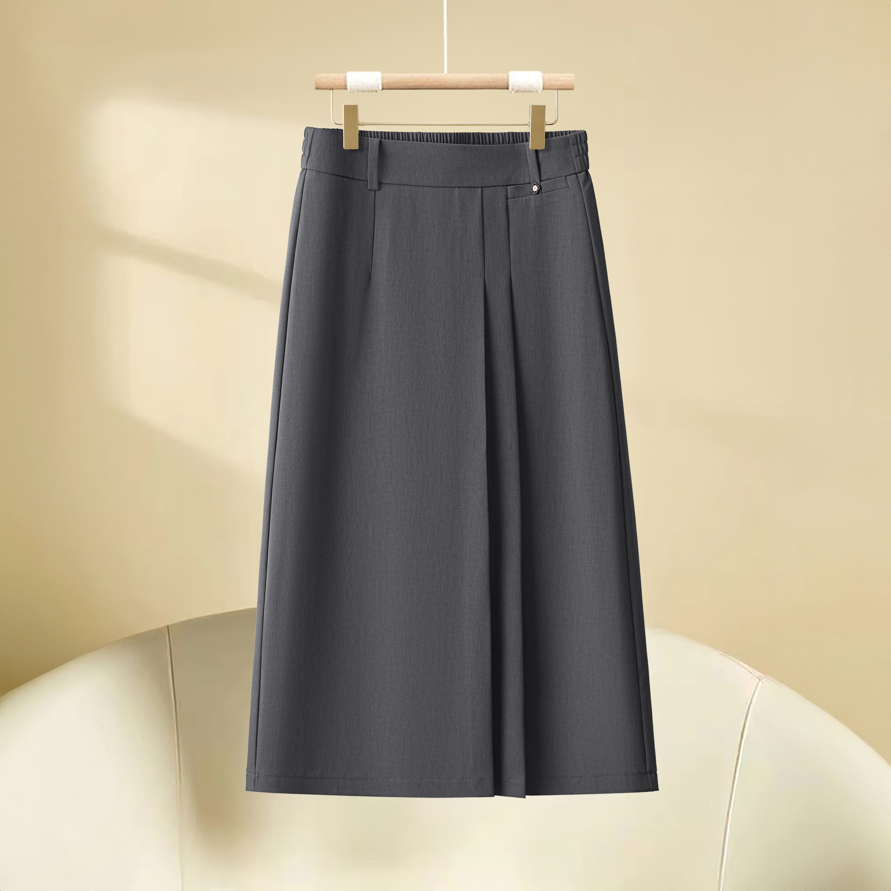 灰色西装半身裙2025夏季新款高腰显瘦垂感百褶裙中长款包臀a字裙