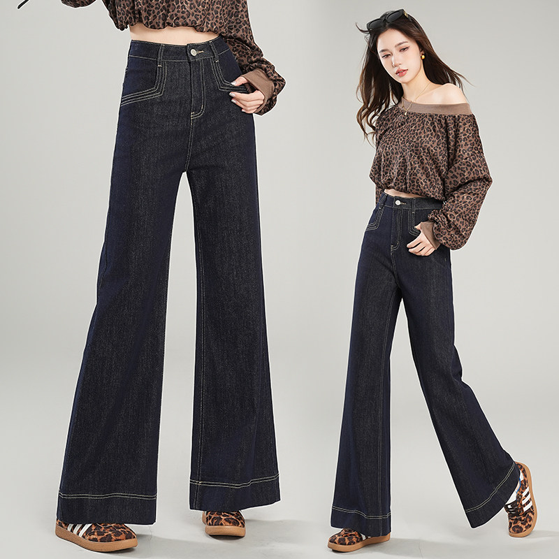 牛仔喇叭裤阔腿裤女2025年春季新款弹力宽松显瘦时尚微喇长裤子