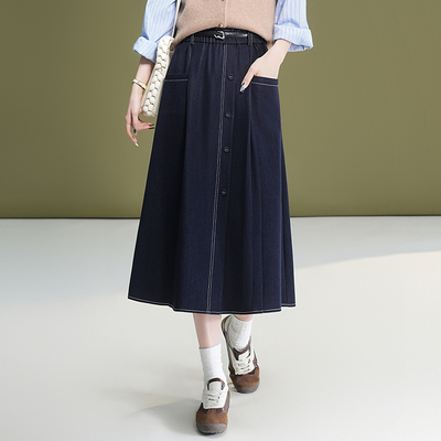 2025秋季新款高腰牛仔半身裙女遮胯百搭休闲裙子胖mm中长款a字裙