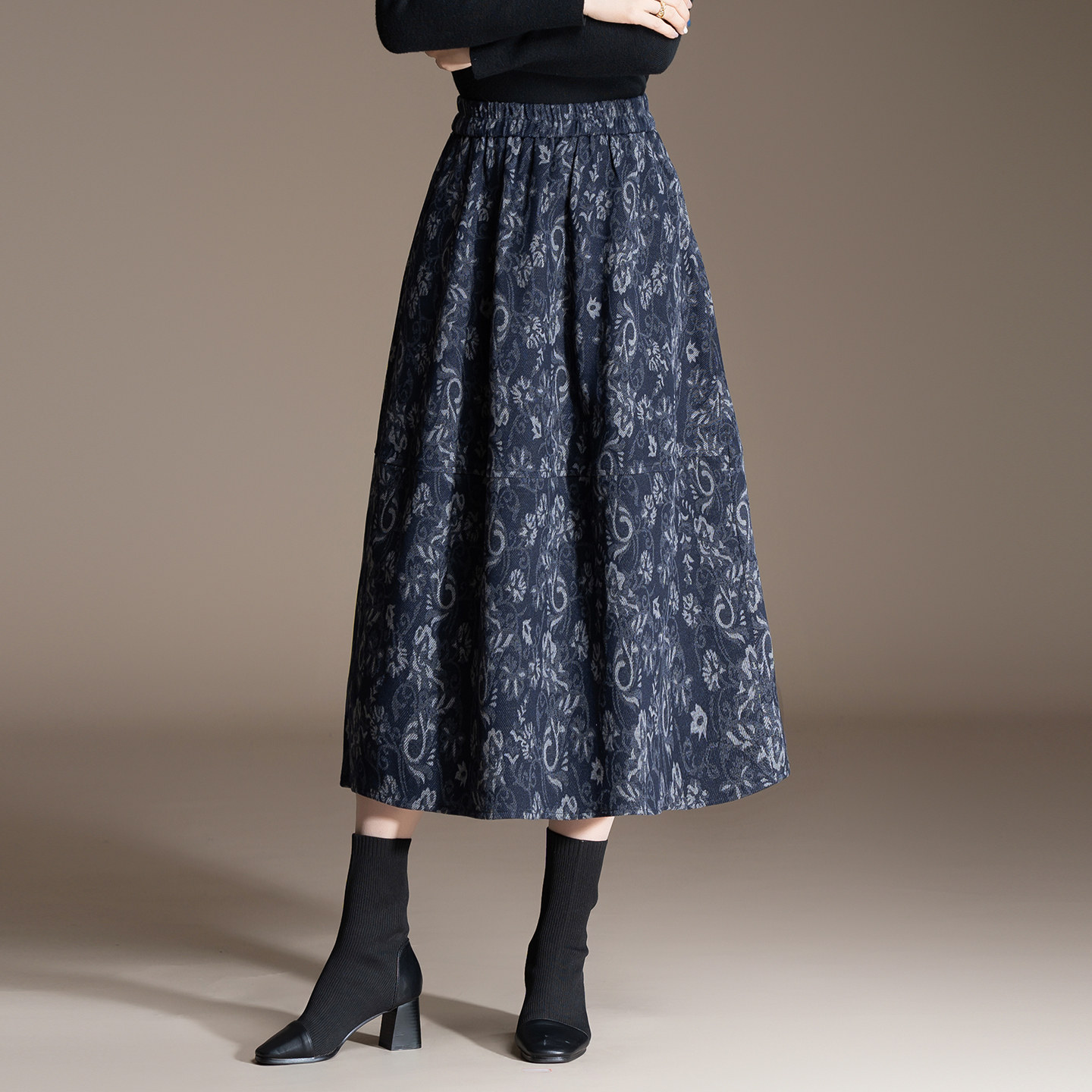 毛呢提花灯笼裙半身裙女秋冬款2025新款a字裙蓬蓬裙中长款花苞裙