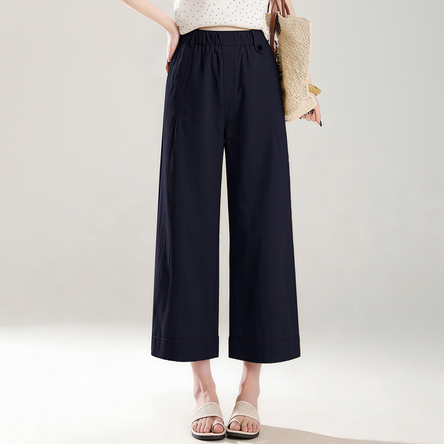 休闲直筒裤女2026夏季薄款高腰显瘦百搭宽松九分裤子小个子阔腿裤