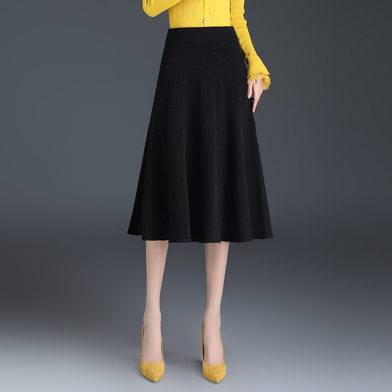 春秋针织休闲大摆裙半身裙女202 3秋季新款中长款a字裙百褶长裙子