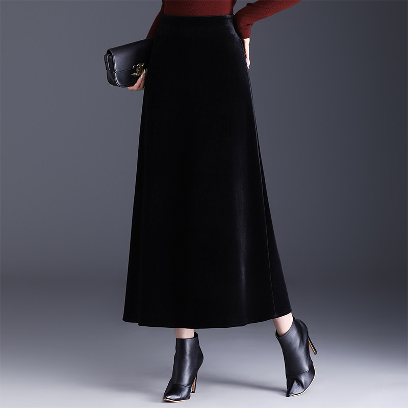 加绒高级感丝绒半身裙女2025冬季新款显瘦高腰遮胯a字大摆裙长裙