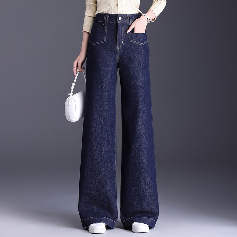 拖地阔腿牛仔裤女2025春秋季新款高腰垂感小个子宽松直筒微喇裤子