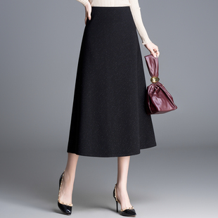 黑色半裙a字裙2026春季新高腰显瘦中长款细闪亮片半身裙大摆伞裙