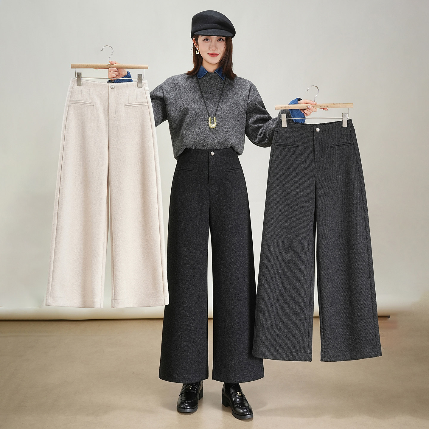 羊毛呢阔腿裤女2025冬季新款高腰显瘦百搭九分裤子通勤气质直筒裤,女装/女士精品,休闲裤,淘宝优惠券,粉丝福利购,淘宝优惠卷