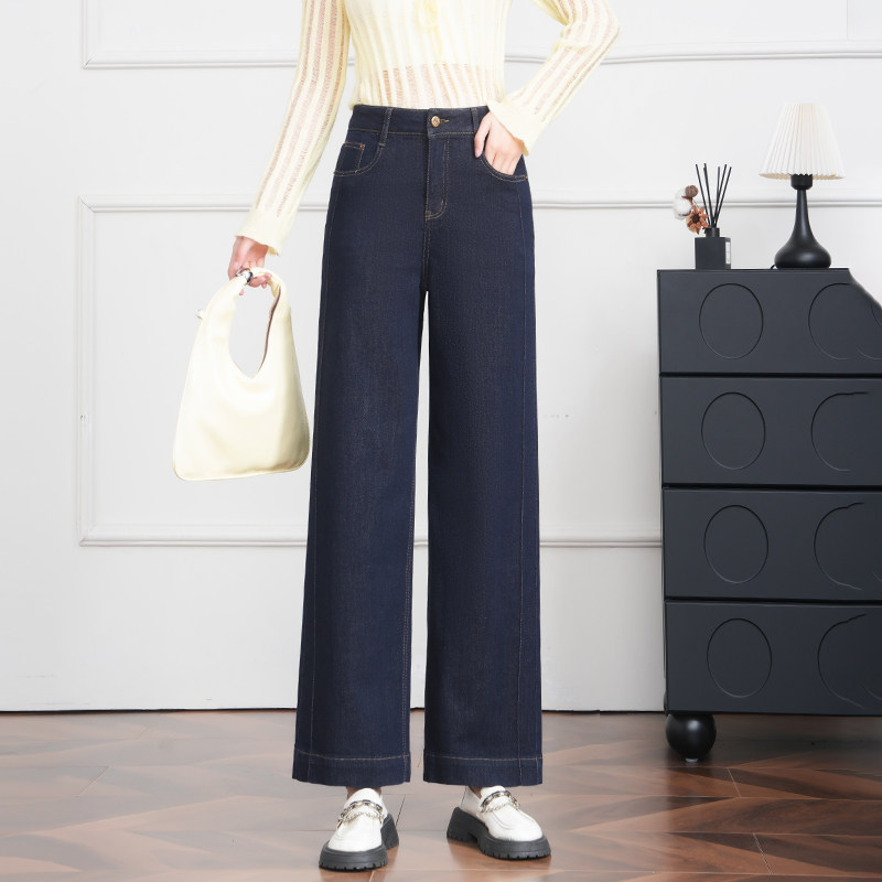 不掉色牛仔裤女春秋新款遮胯显瘦小个子高腰直筒九分裤宽松阔腿裤
