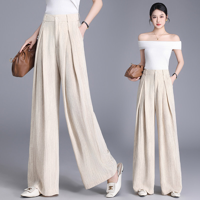 冰丝阔腿裤女2025年夏季薄款新款高腰宽松直筒休闲西装裤拖地长裤