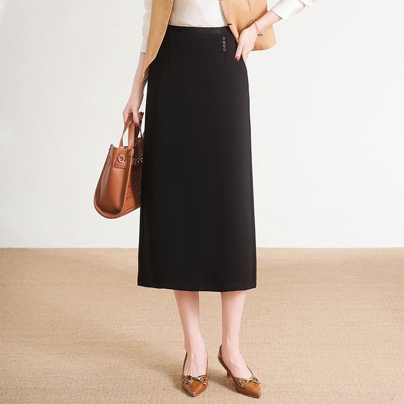 黑色直筒西裙一步裙女2026春季新款开叉职业中长款修身包裙半身裙