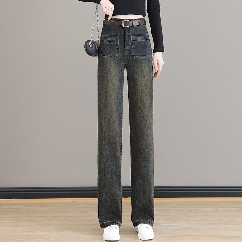 牛仔直筒裤女春秋款2025年新款高腰垂感修身长裤宽松窄版阔腿裤