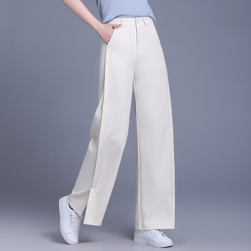 白色弯刀西裤阔腿裤女2025春夏薄款设计感开叉时尚显瘦香蕉休闲裤