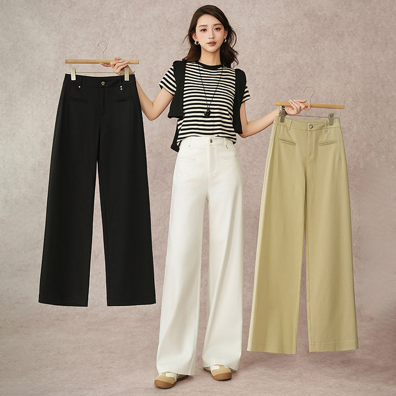 莱赛尔白色垂感阔腿裤2025春秋新款高端欧货裤子女宽松直筒休闲裤