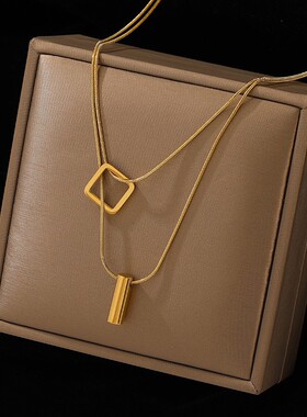 2024年新款春夏项链女轻奢小众毛衣链潮感盒子链钛钢项链潮流新品