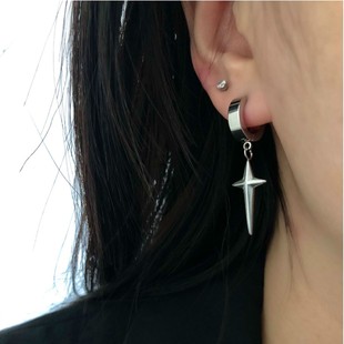 2024年新款 冷淡风简约耳环 潮圆形耳钉耳骨夹十字架耳坠男女情侣款