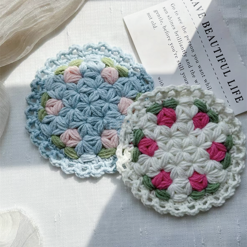 解闷手工diy编织郁金香杯垫毛线钩针隔热垫送闺蜜装饰礼物材料包