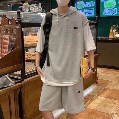 青少年五分袖夏季华夫格套装