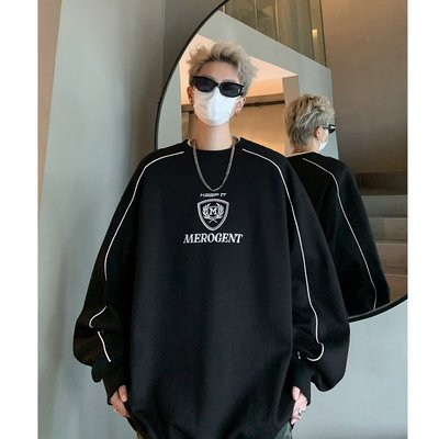 美式潮牌圆领加绒套头卫衣男