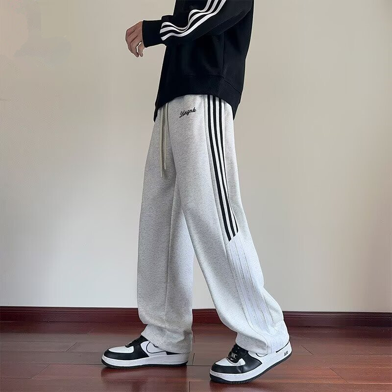 美式潮牌cleanfit三条杠卫裤男