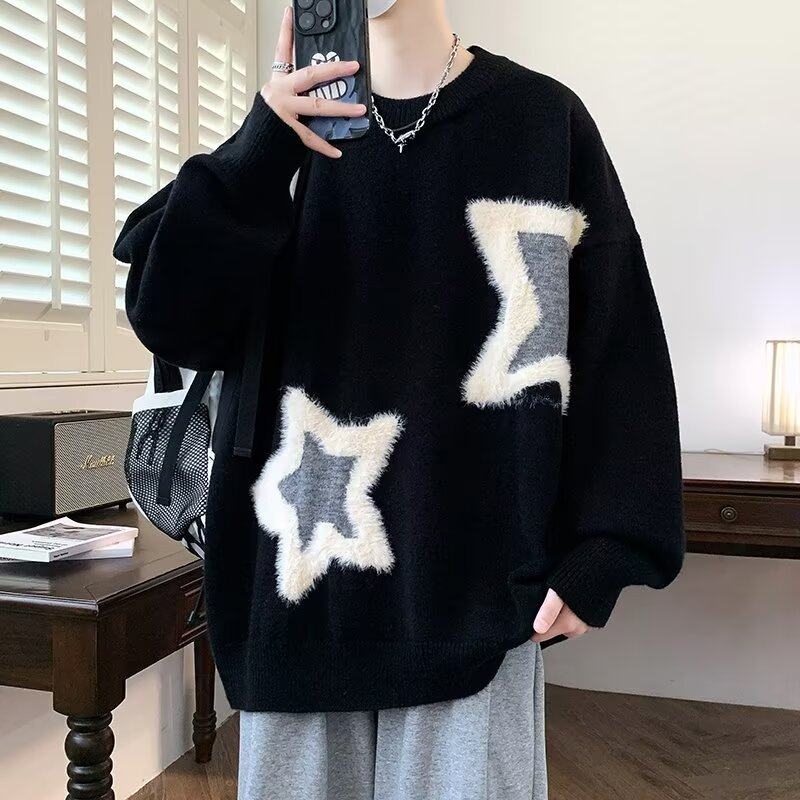 美式潮流秋冬新款圆领毛衣男