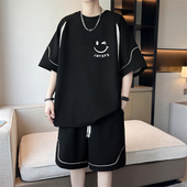 休闲套装 男夏季 宽松运动一套衣服搭配帅气短袖 潮牌大码 短裤 两件套