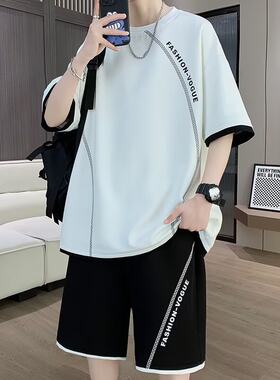 夏季潮牌大码短袖短裤套装男