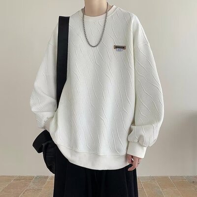 秋冬潮牌圆领套头纹理提花卫衣男